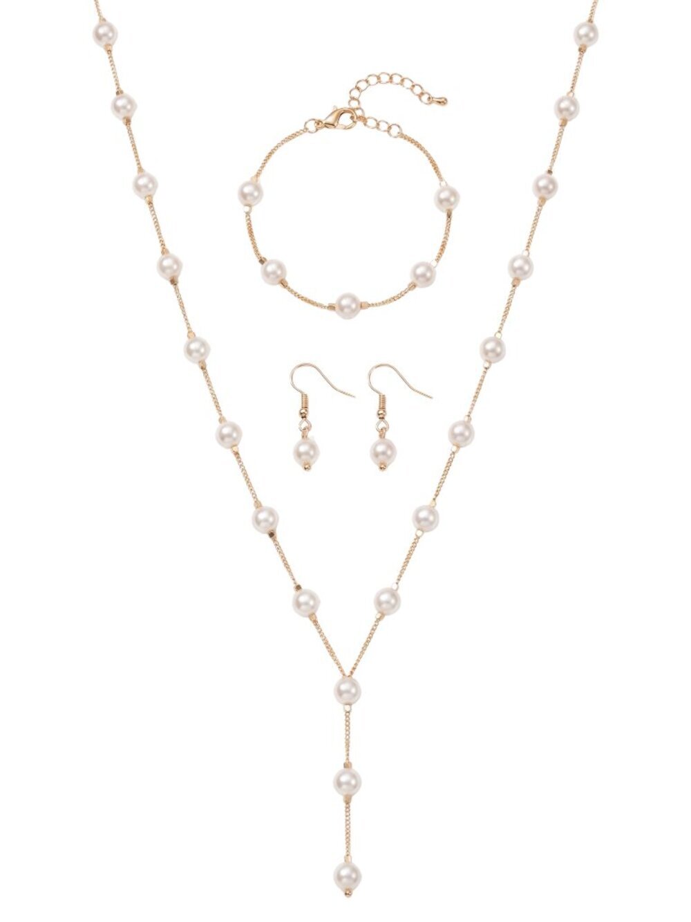 3/$20 NIP | 3 Piece Gold Faux Pearl Necklace Bracelet Earrings Set Elegant
